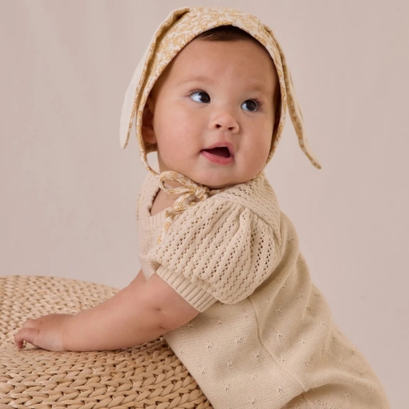 Quincy Mae Bunny Bonnet in Dahlia. Size 12-24M. New.Featuring the sweetest flop - Picture 1 of 9